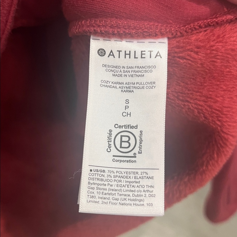 Athleta Coza Karma Asymmetrical Zippered Neck Pullover Sweatshirt Merlot Sz S - Picture 13 of 14